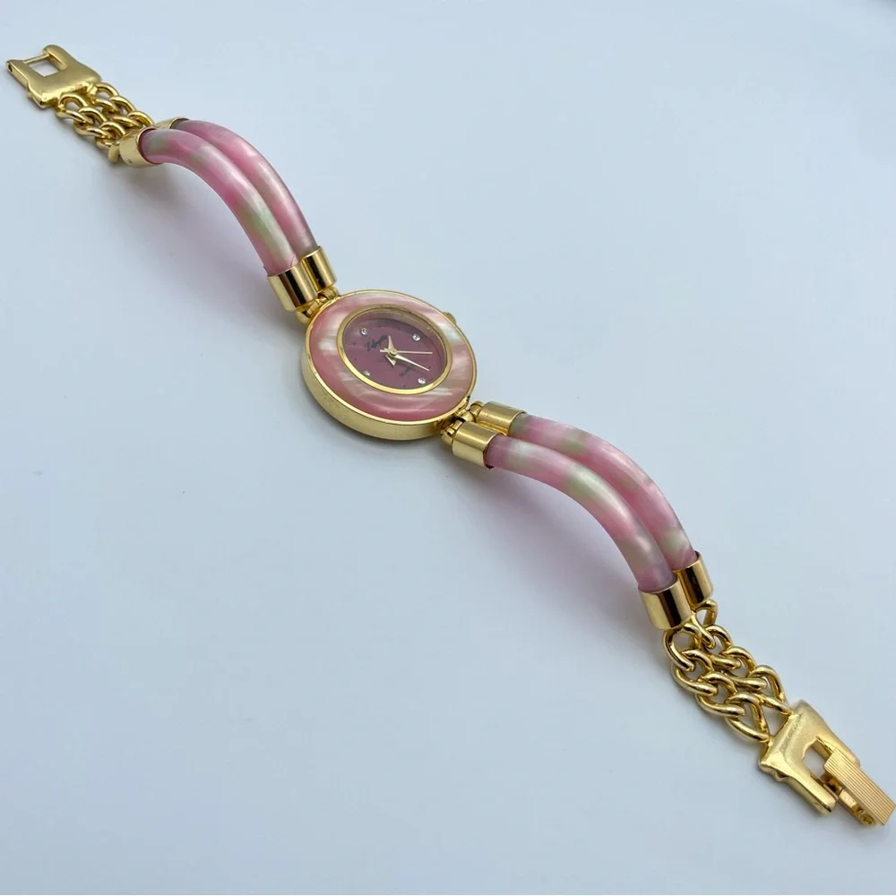 Lafayette Pink Mother of Pearl Bracelet Watch Gold Tone Quartz Brand New Battery